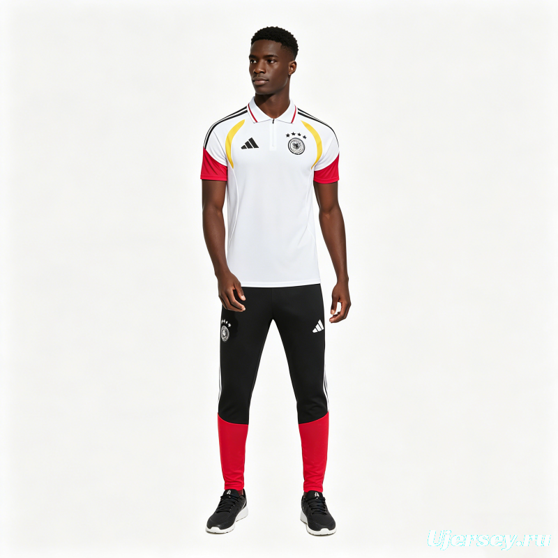 2026 German White & Black Half-Zip Polo Short Sleeve Tracksuit + Long Pants