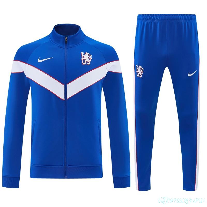 26/27 Chelsea  Blue&White Full Zipper Jacket Tracksuit + Long Pants