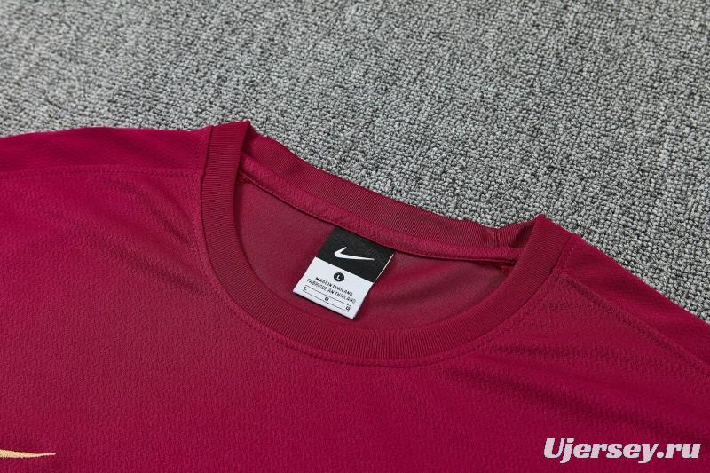 26/27 FC Barcelona Burgundy Red  Short Sleeve + Navy Blue Soccer Shorts