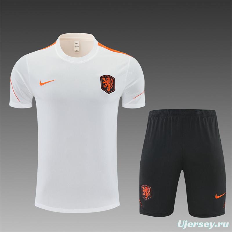 26/27  Netherlands Home White Short Sleeve + Soccer Shorts