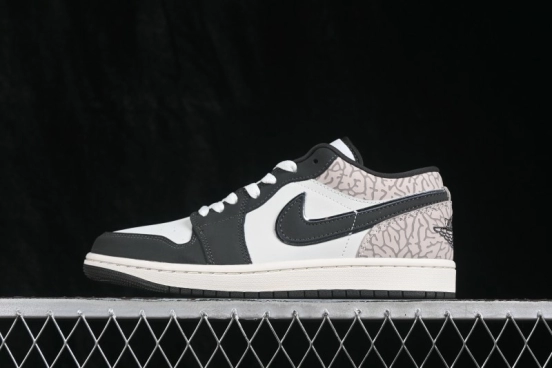 Nike Air Jordan 1 Low Retro Basketball Shoes with White Grey Crackle Design - IU2268-100