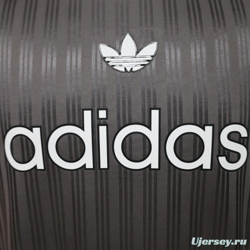 Player Version 2026  Adidas Originals Retro Style Charcoal Grey Stripe Football Jersey