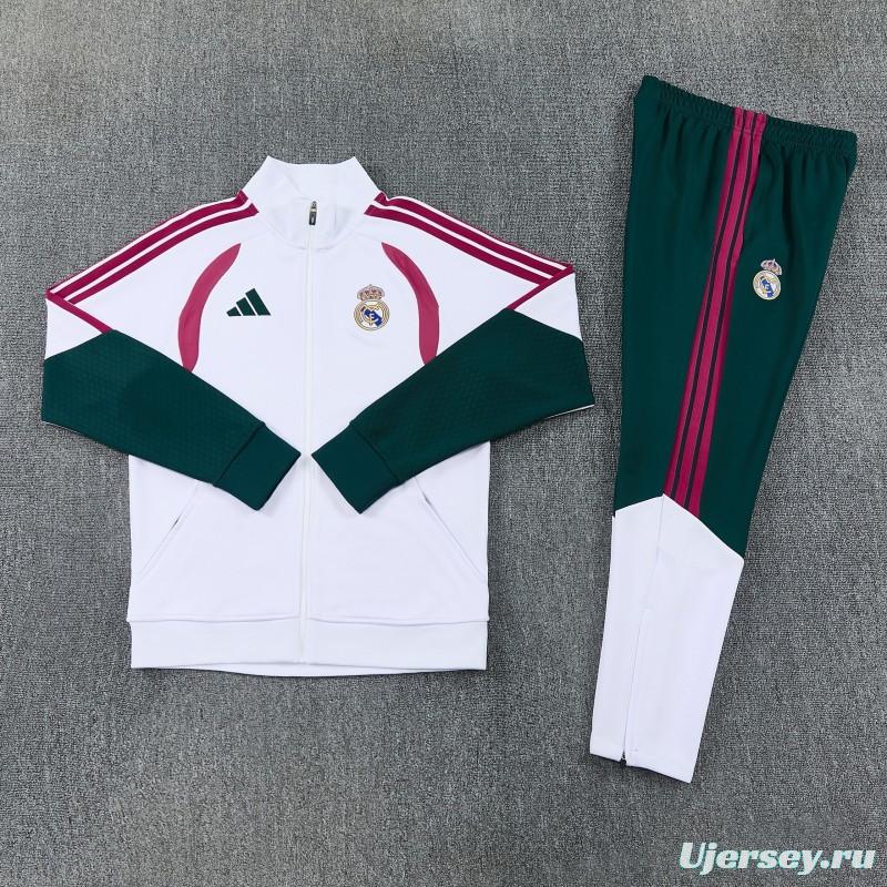 26/27 Real Madrid White & Dark Green Full Zipper Jacket Tracksuit + Long Pants