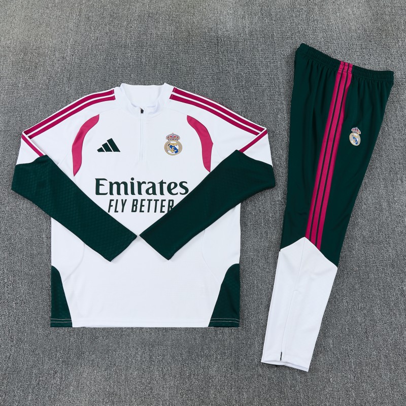 26/27 Real Madrid White & Dark Green Half Zipper Jacket Tracksuit + Long Pants