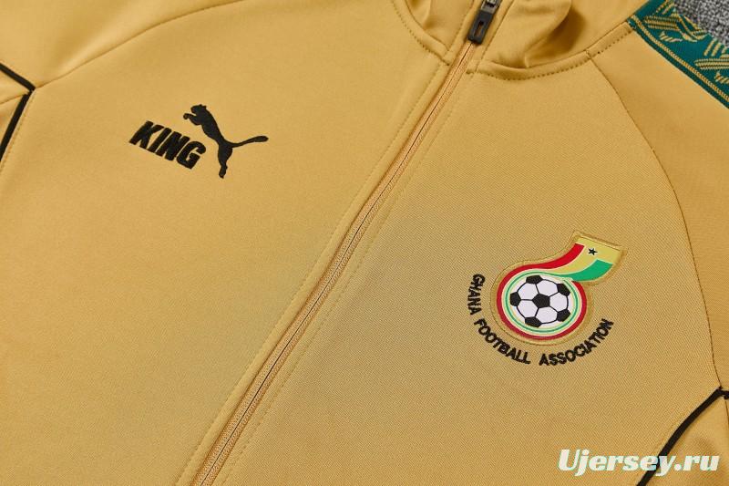 26/27 Ghana Yellow Full Zipper Jacket Tracksuit +  Black Long Pants