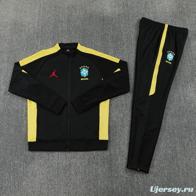 26/27 Brazil Black Full Zipper Jacket Tracksuit + Long Pants