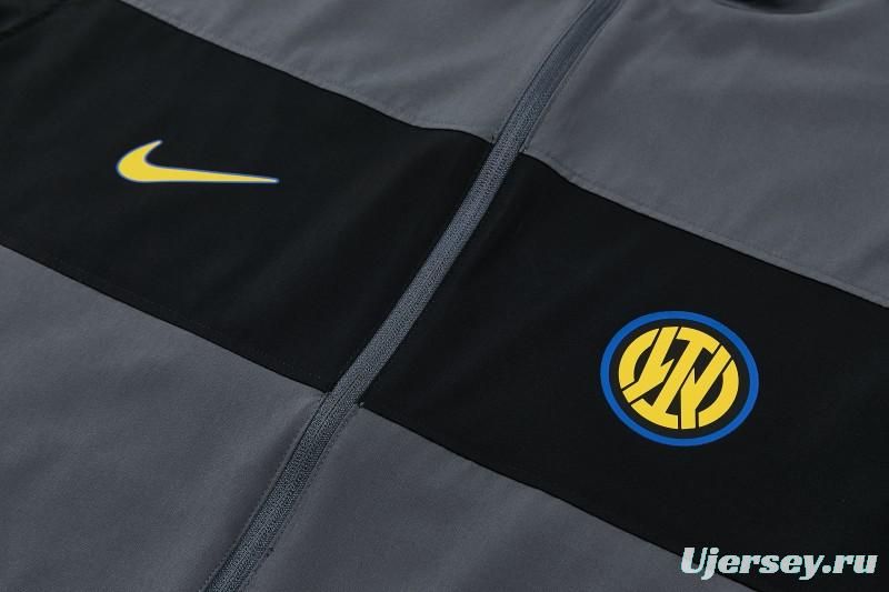 26/27 Inter Milan Grey & Black Full Zipper Jacket Tracksuit + Long Pants