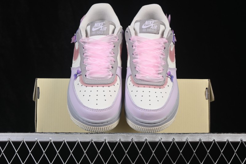 Nike Air Force 1 '07 Low Hand-Painted Graffiti Pastel Pink and Purple Butterfly Theme Casual Sneakers - CJ0304-160