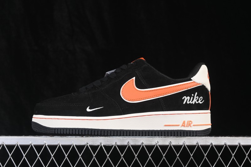 Nike Air Force 1 '07 Low Black and Orange Casual Skateboarding Shoes with Full-Length Air Cushion - FV3694-107