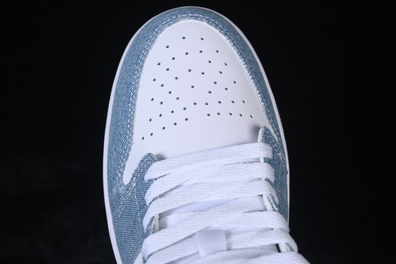 Nike Air Jordan 1 Low Basketball Lifestyle Shoes with Pastel Denim and Pink Rhinestone Swoosh - HQ2001-400