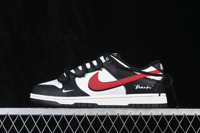 Nike SB Dunk Low Skateboarding Shoes with Black White Red Lace Accents - BR0620-121