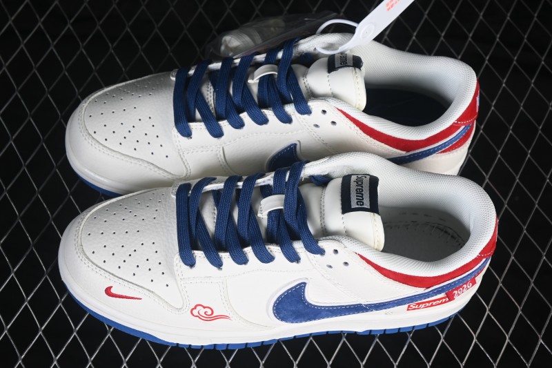 Nike SB Dunk Low White Blue Red Premium Custom Low-Top Skateboarding Shoes - XZ5899-117