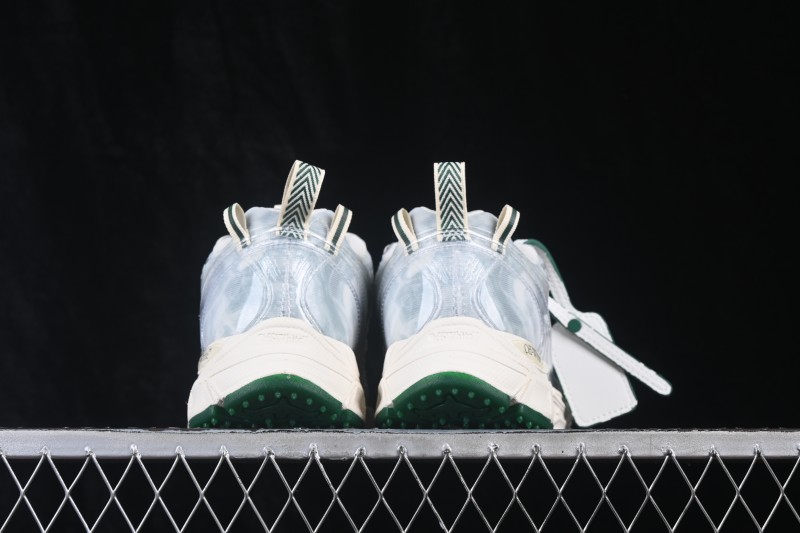 Off-White Virgil Abloh Retro Running Shoes with Translucent Green Accents - AJF6