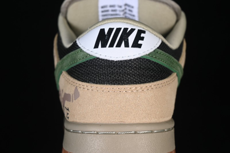Nike SB Dunk Low Khaki Black Green Swoosh Skateboarding Shoes - HJ0367-200