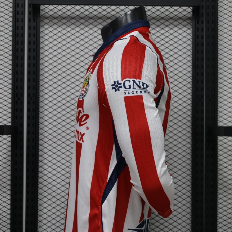 Player Version 26/27 Chivas Home Long Sleeve Red Stripes Jersey