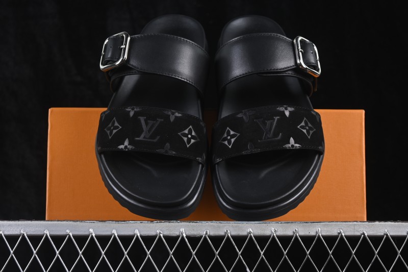 Louis Vuitton Venice Comfort Calfskin Suede Round-Toe Slide Sandals - T.E5