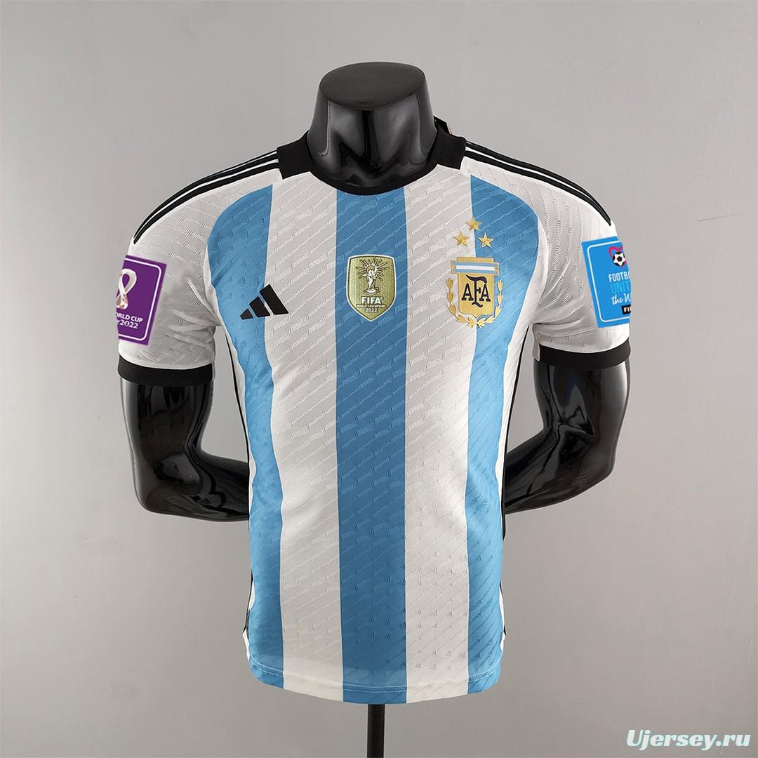 Player Version 3 Stars 2022 Argentina Home Jersey With World Cup Champion Patches