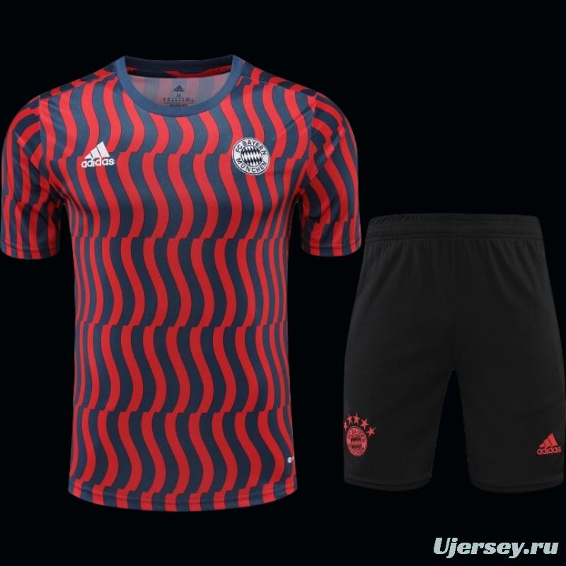 23-24 Bayern Munich Red/Blue Stripe Short Sleeve+Shorts