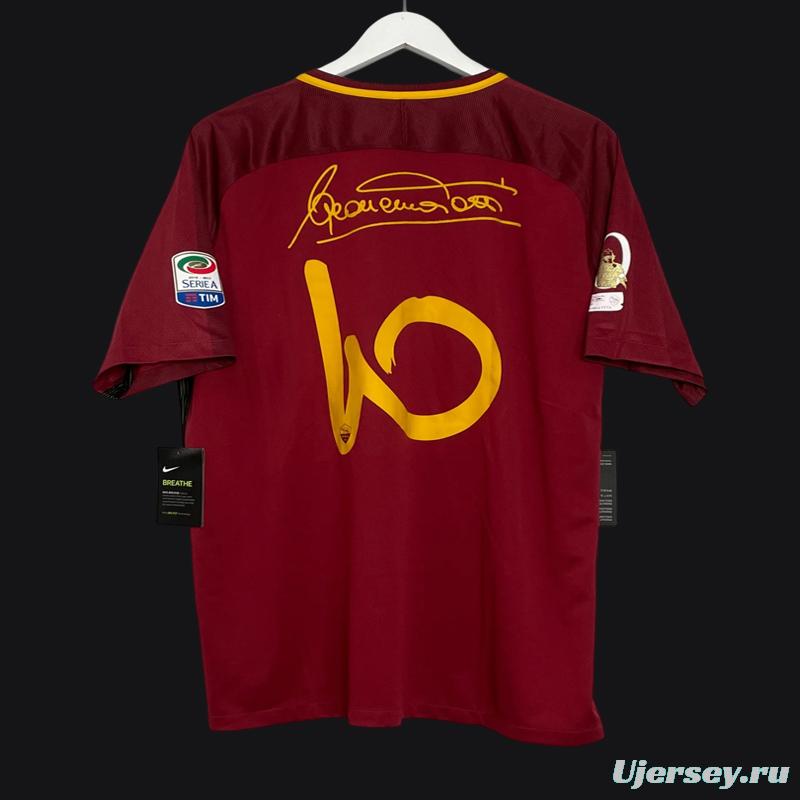 Retro 17/18 AS Roma Home Jersey Francesco Totti Signature Jersey Tribute For Last Match