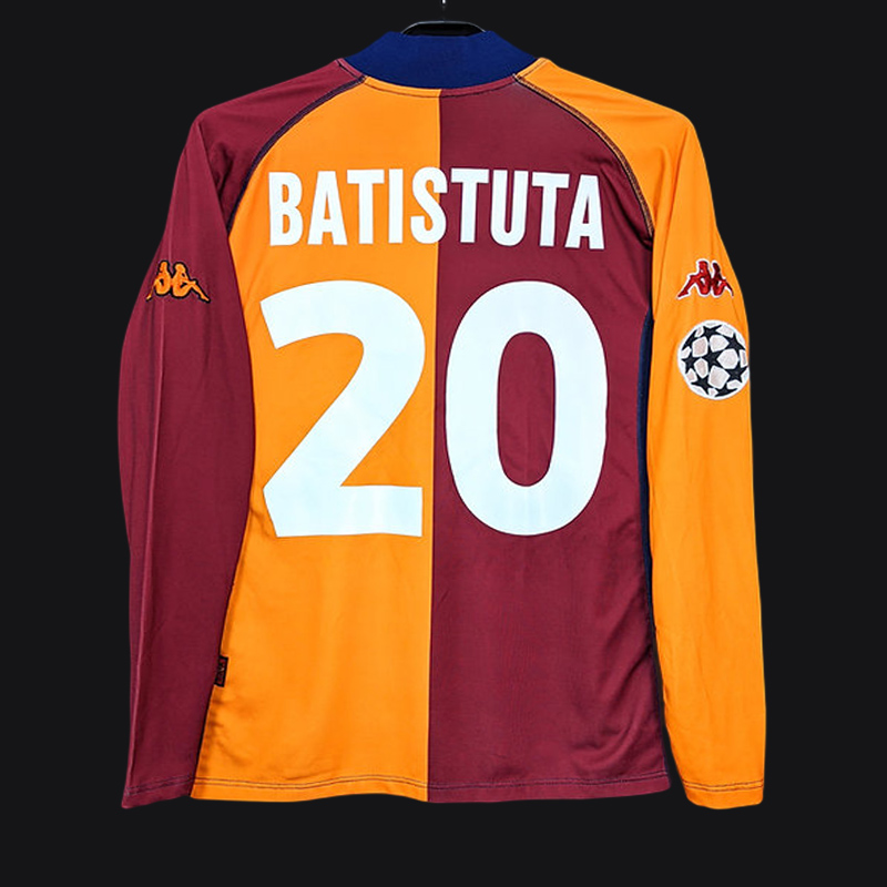 Retro 00/01 AS Roma Home Long Sleeve Jersey With Champion Patches