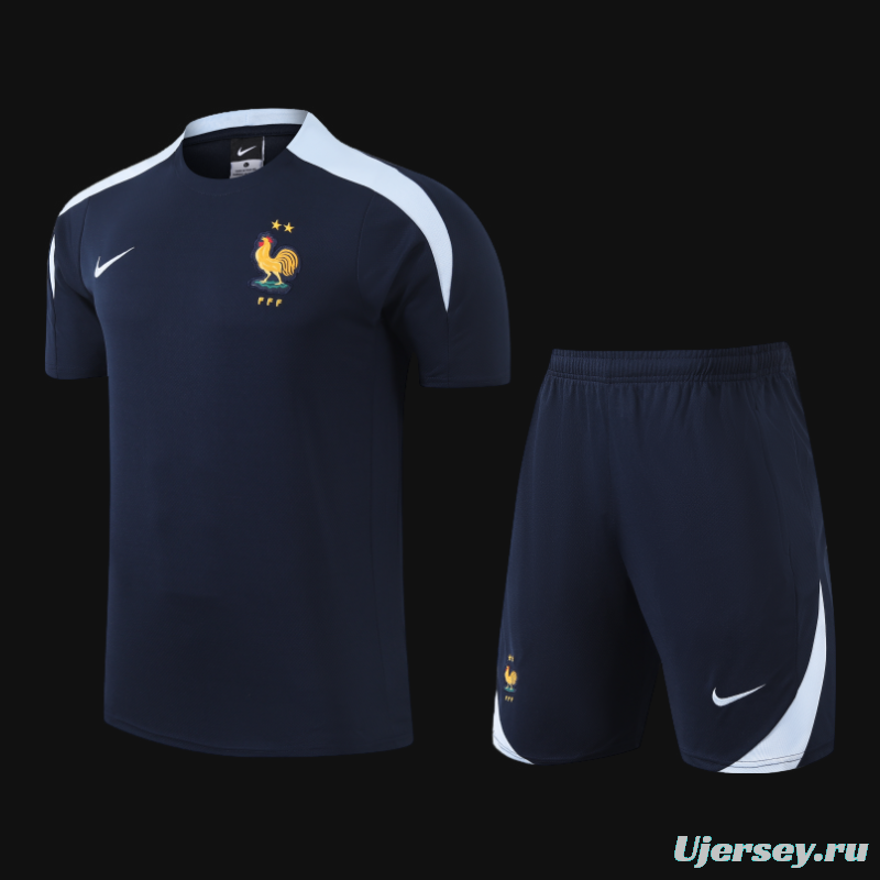2024 France Cotton Navy Short Sleeve Jersey+Shorts
