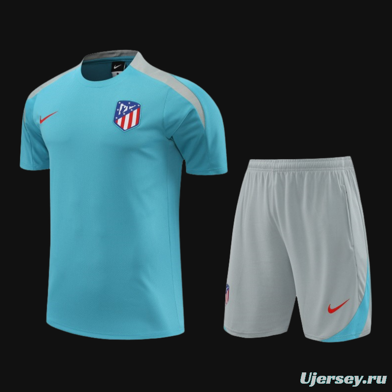 23/24 Atletico Madrid Blue Cotton Short Sleeve Jersey+Shorts