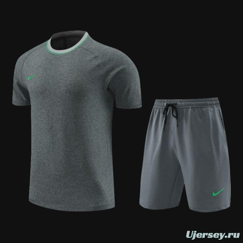 2024 Nike Grey/Green Cotton Short Sleeve Jersey+Shorts