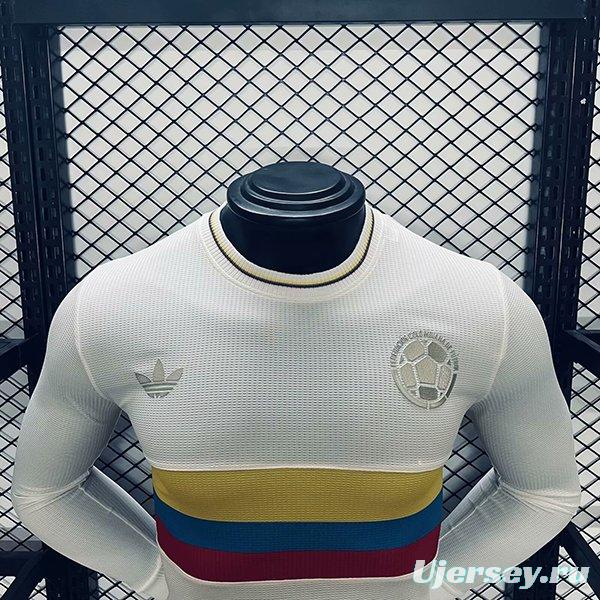 Player Version 2024 Colombia White 100Th Anniversary Long Sleeve Jersey