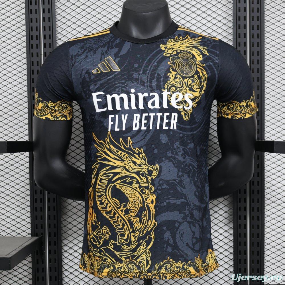 Player Version 24/25 Real Madrid Black Jersey With Golden Dragon