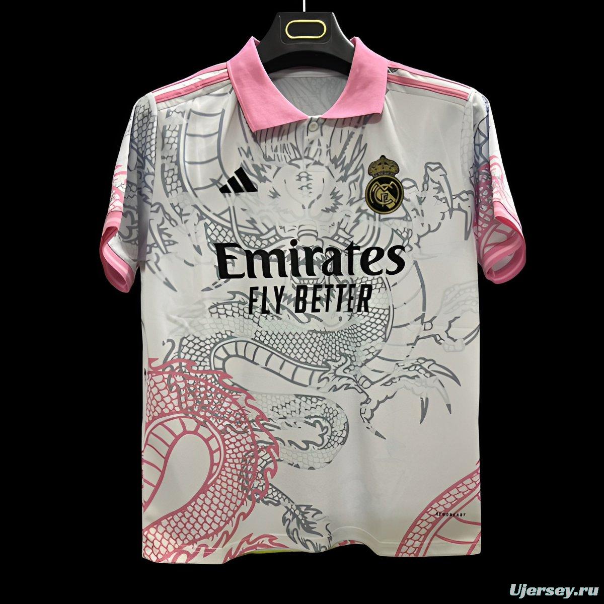 25/26 Real Madrid White with Pink Dragon Design Jersey