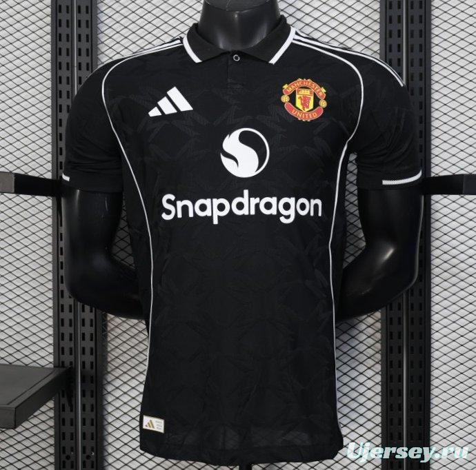 Player Version 25/26 Manchester United Black with Snapdragon Logo Design Jersey
