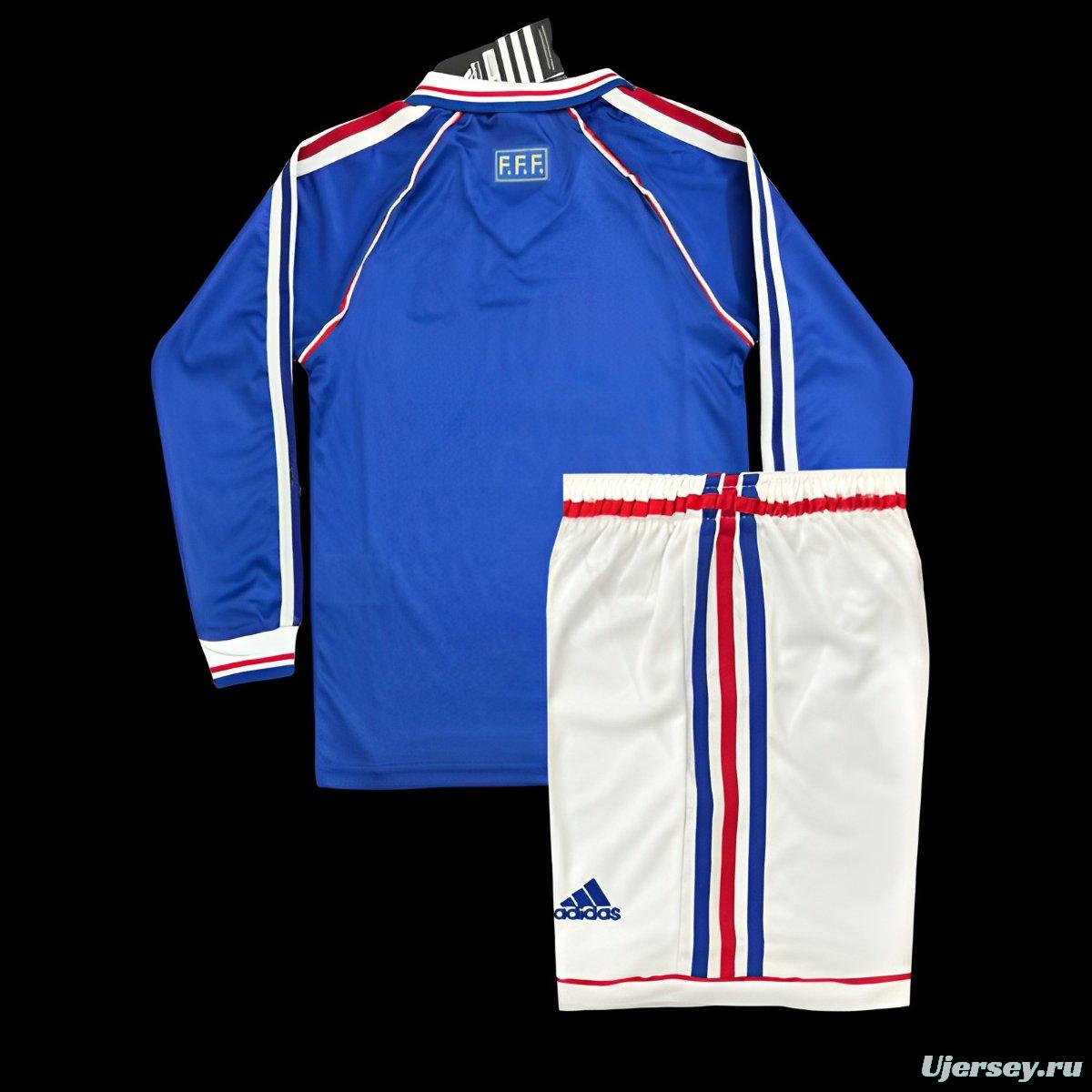 Retro Kids 1998 France Home Long Sleeve Jersey