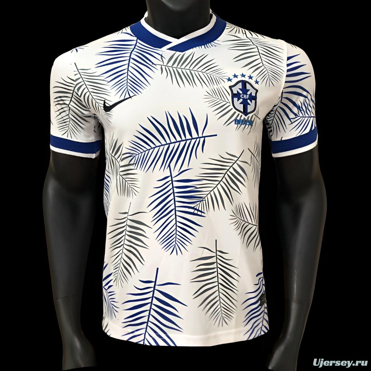 Player Version 2025 Brazil White with Palm Leaf Pattern Jersey