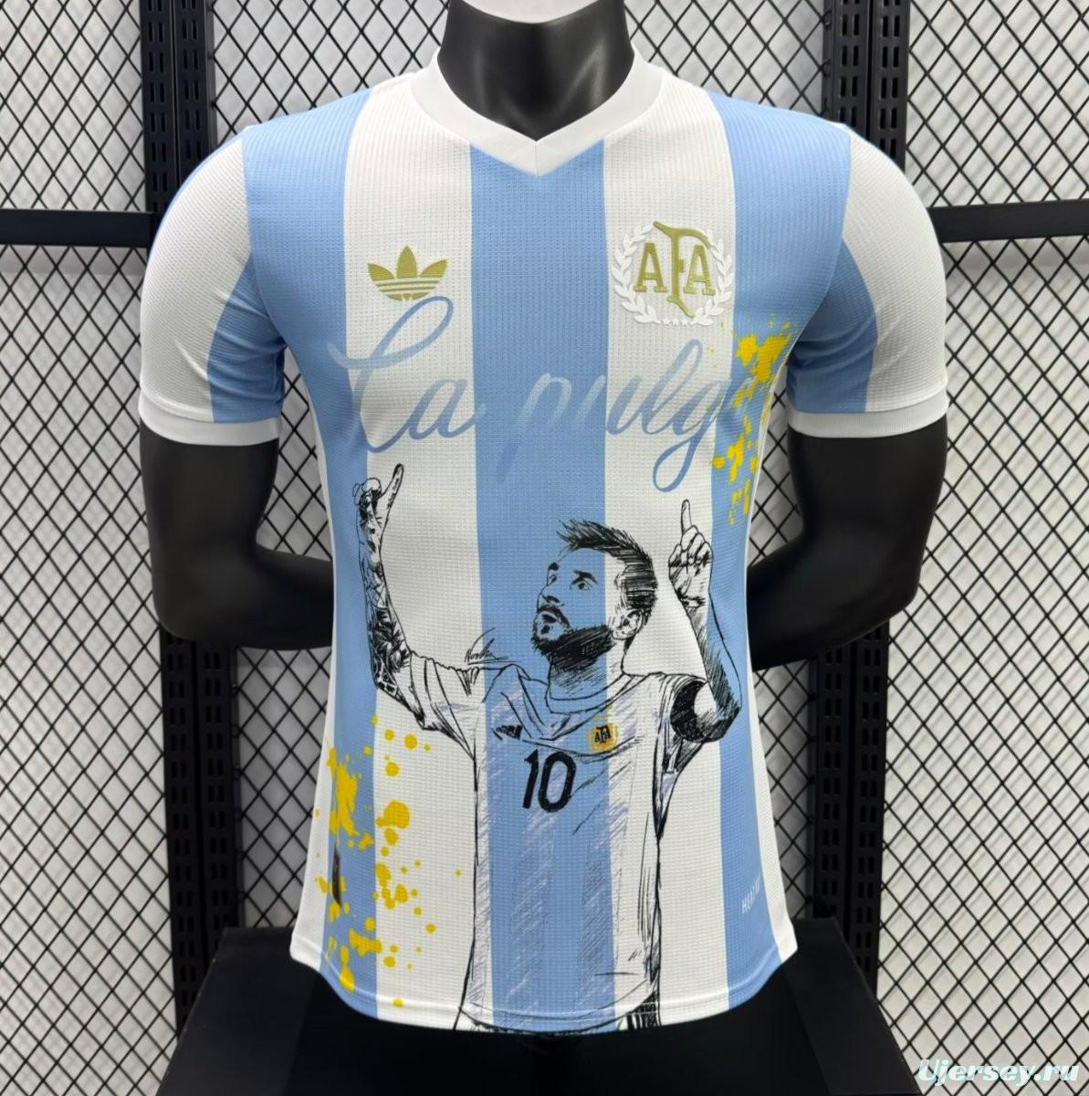 Player Version 2025 Argentina Home Sky Blue with Messi Celebration Print Jersey