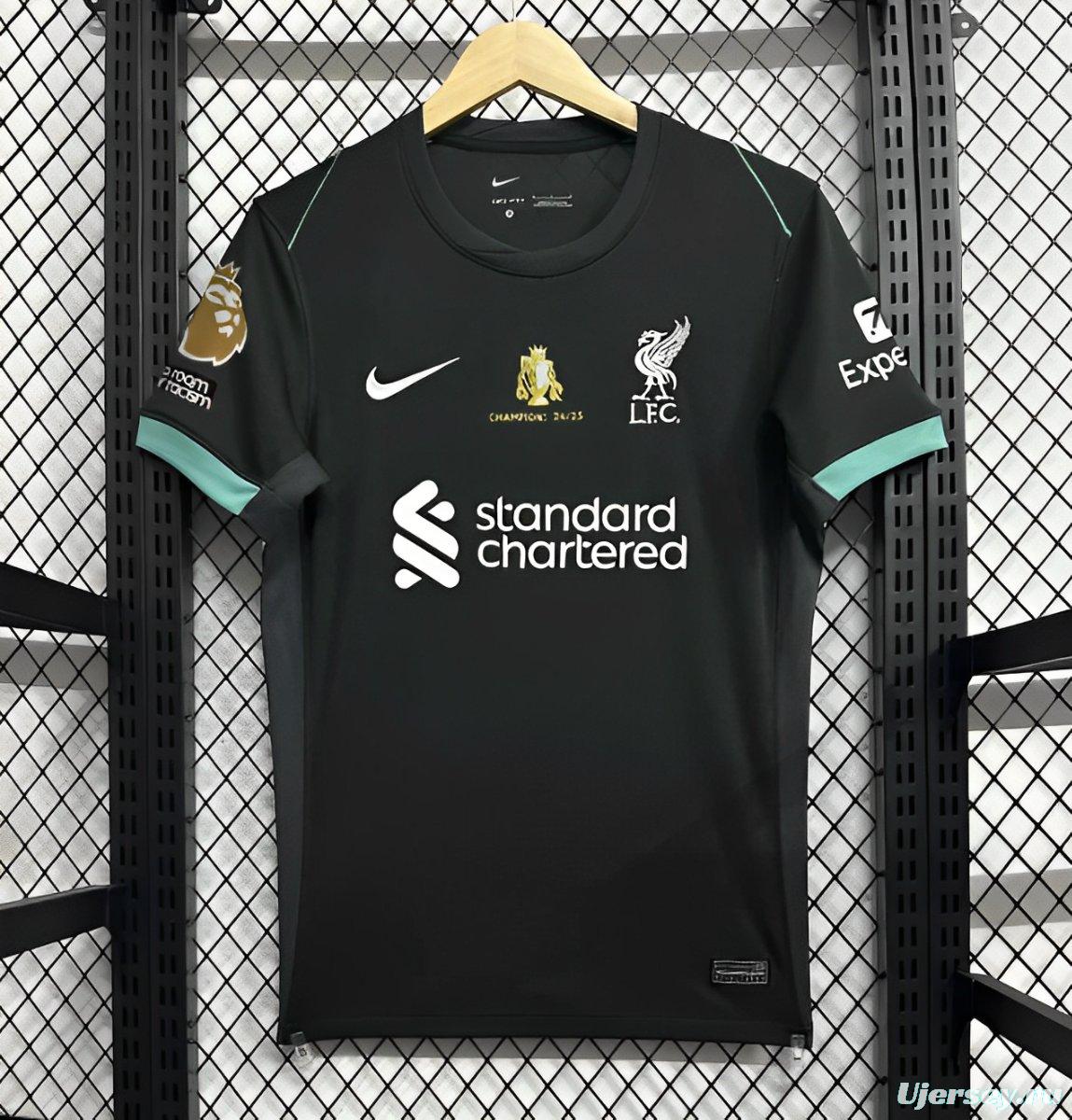 24/25 Liverpool Away Black Jersey With 20 Champions Printing