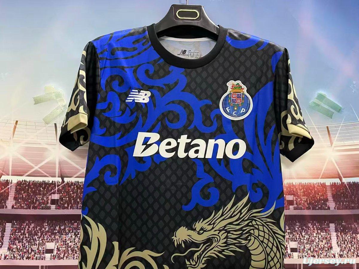 25/26 FC Porto Black with Blue Dragon and Gold Pattern Jersey