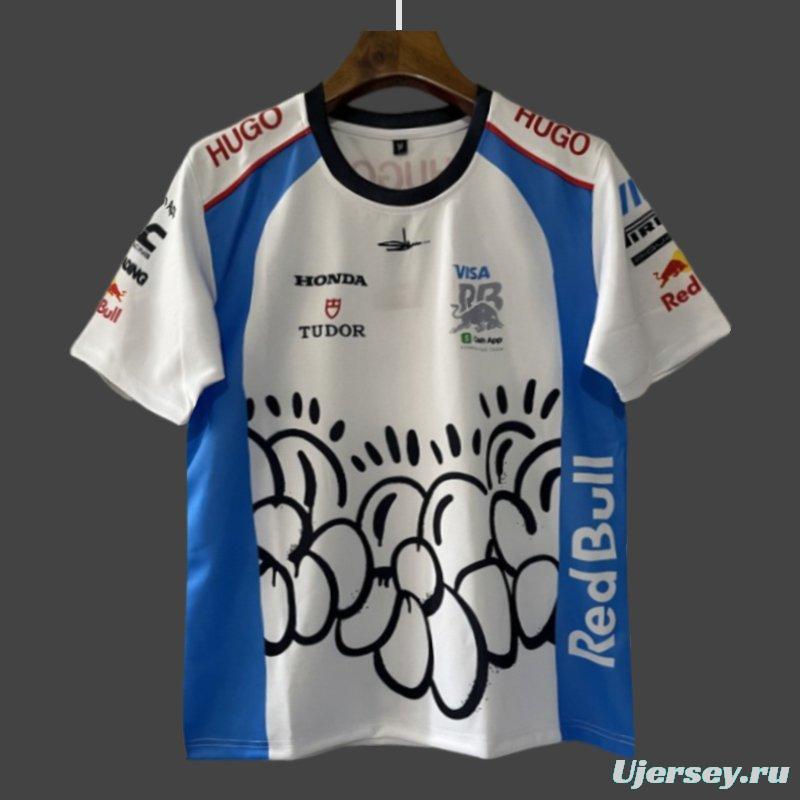 25/26 F1 Racing 92 White with Blue Artistic Cloud Pattern Jersey