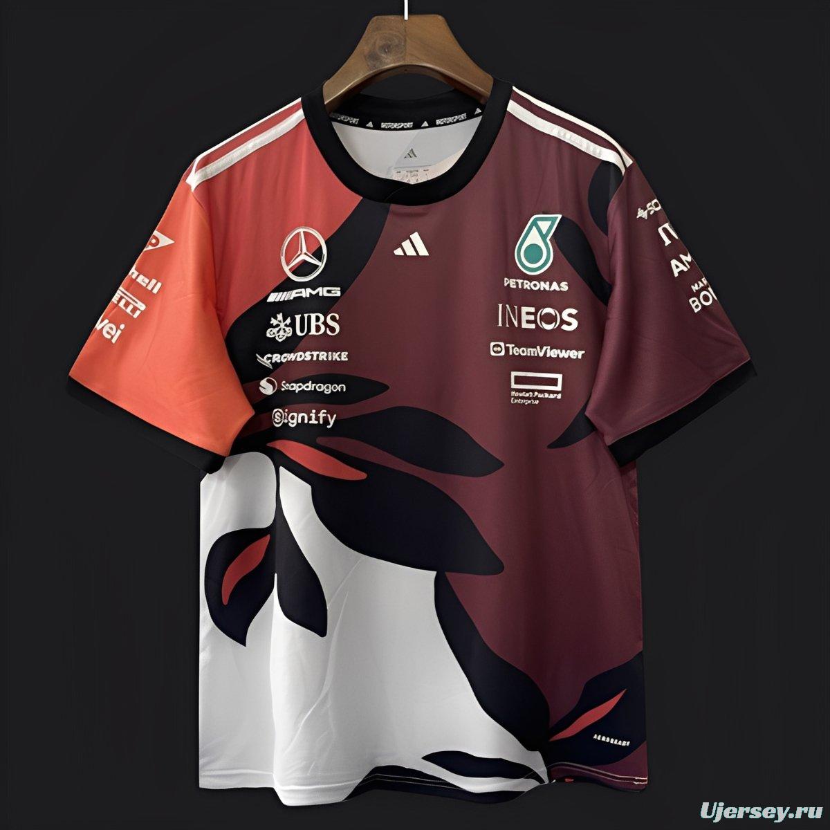 25/26 F1 Mercedes-AMG Petronas Burgundy with Black Floral Pattern Special Edition Jersey