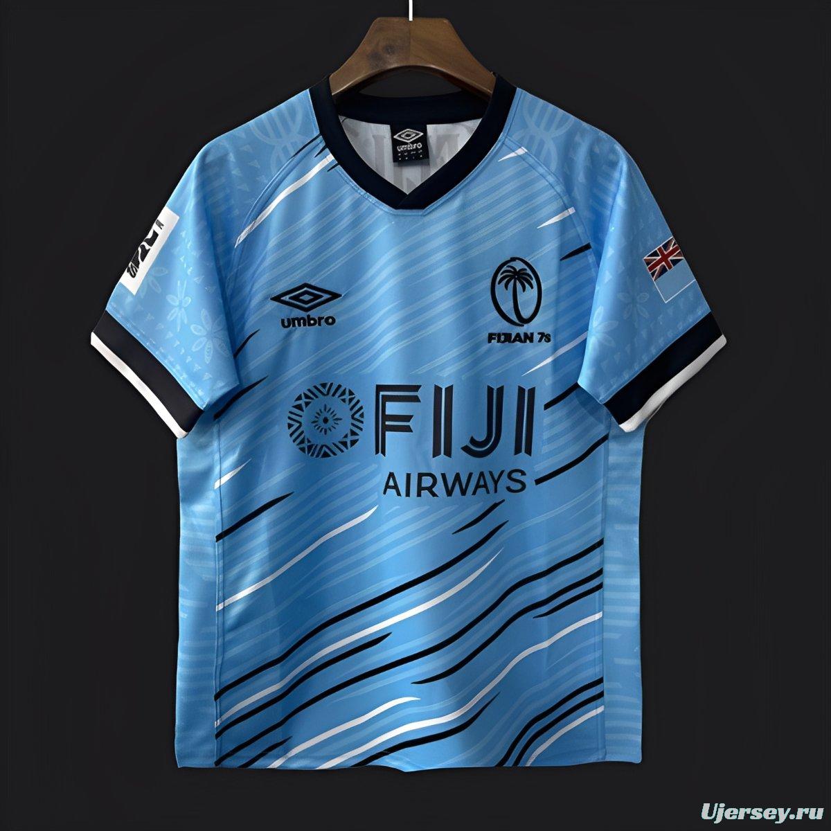 2025 Fiji 7s Sky Blue with Ocean Wave Pattern Jersey