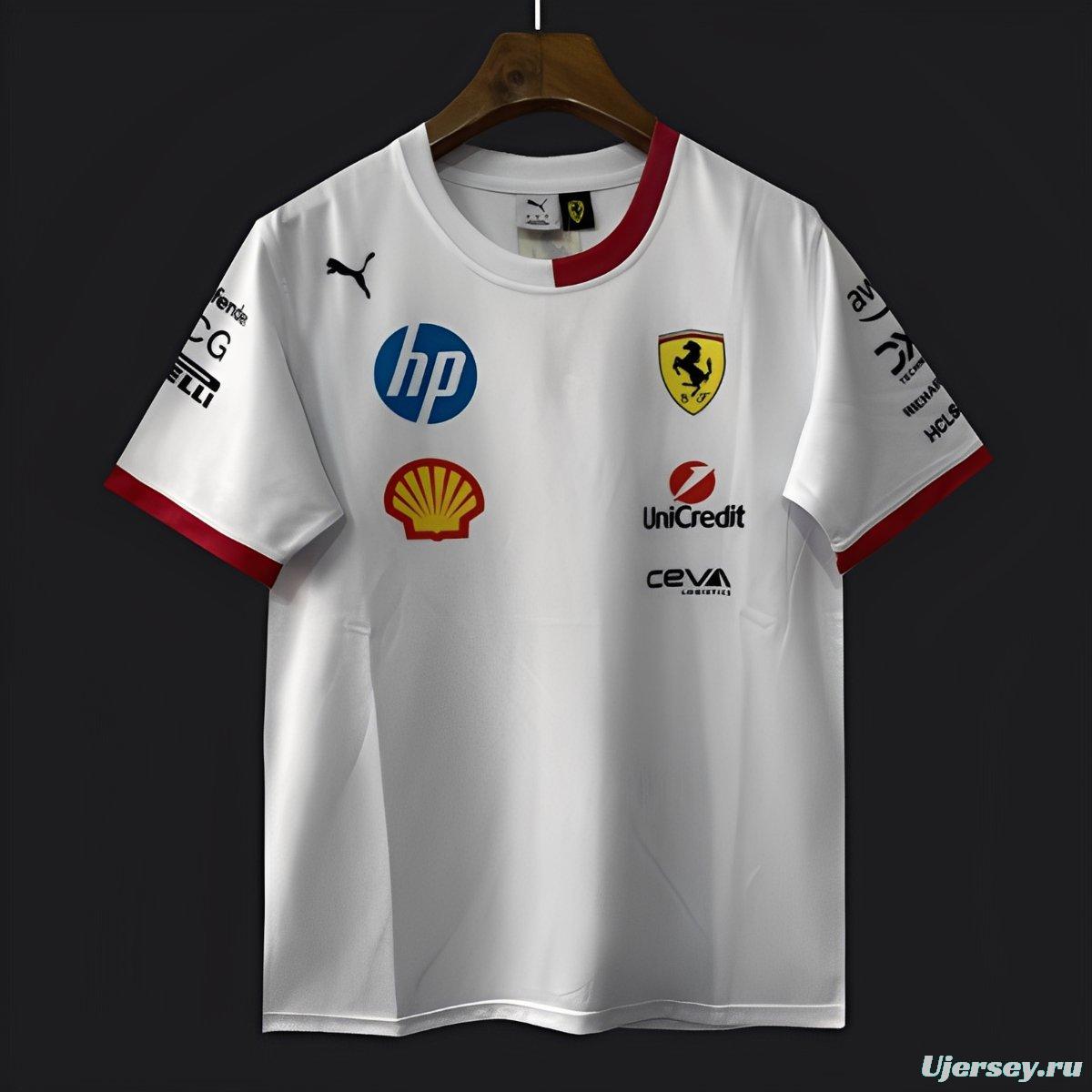 2025 F1 Scuderia Ferrari F1 Team White with Red Trim Crew T-Shirt
