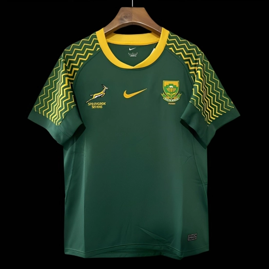 25/26 South Africa Springbok Sevens Green with Gold Chevron Sleeves Jersey