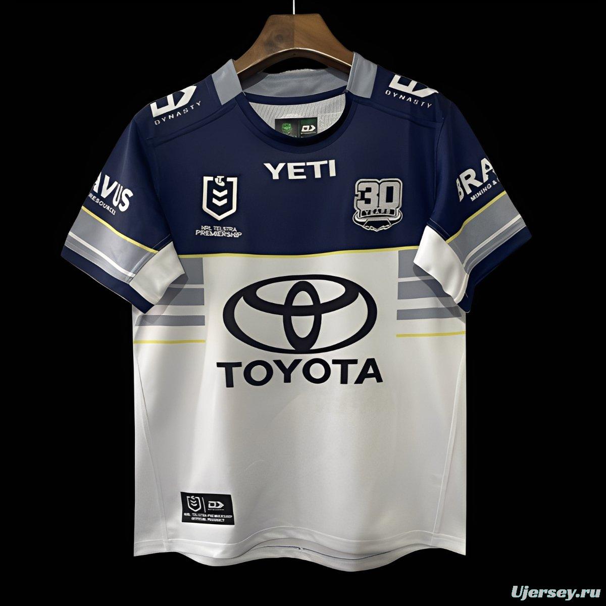 25/26 North Queensland Cowboys White and Navy with Grey Stripes Jersey