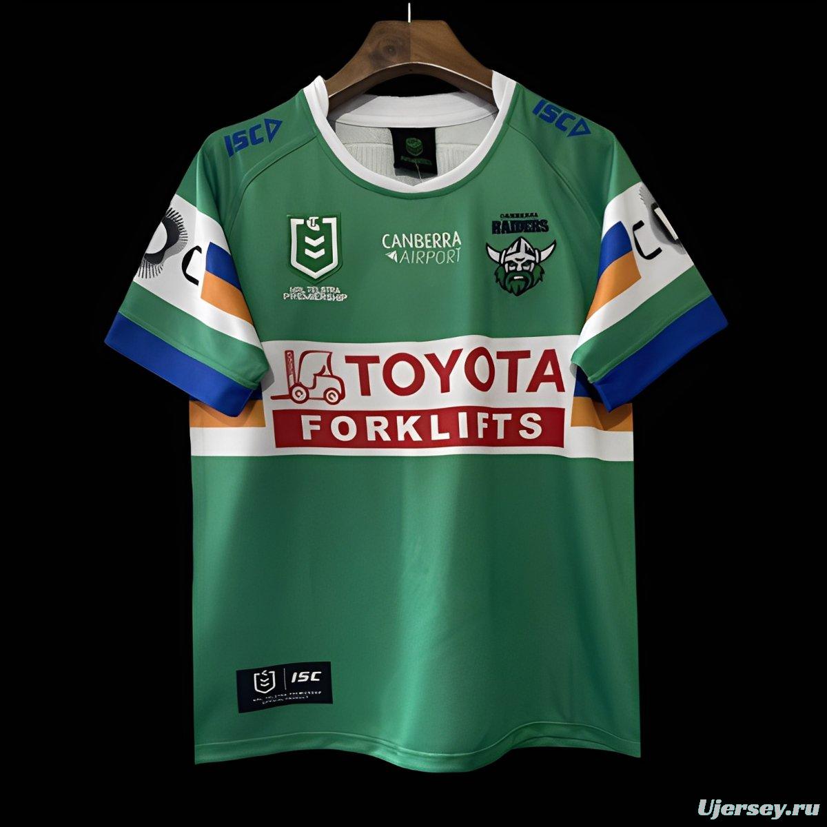 25/26 Canberra Raiders Green with White, Blue and Gold Stripes Jersey