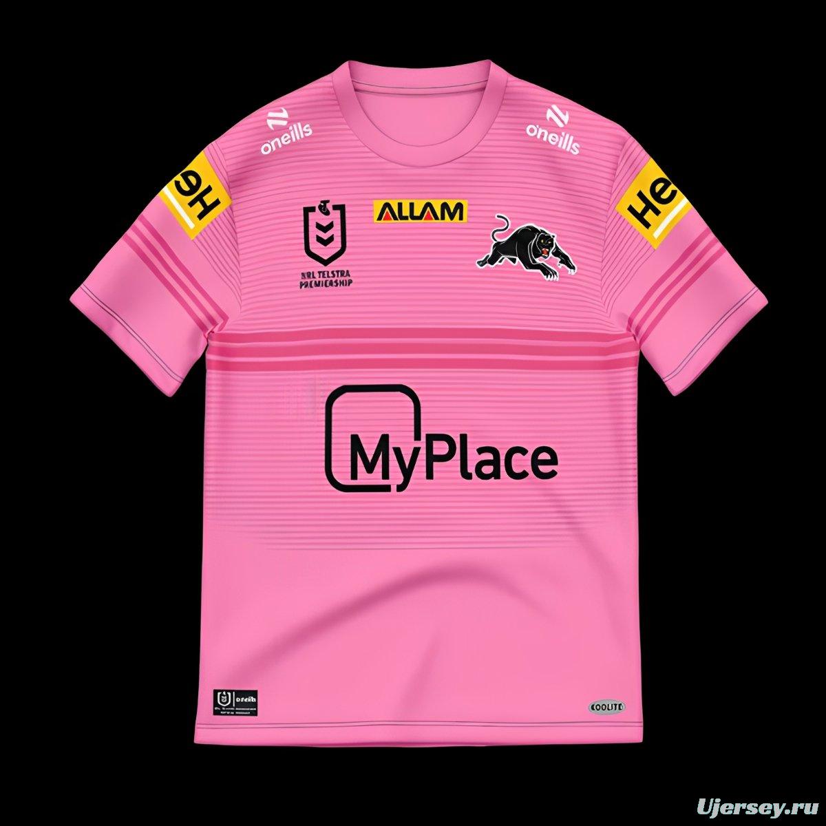 24/25 Kids Penrith Panthers Pink with Horizontal Stripes and Squad Names Jersey