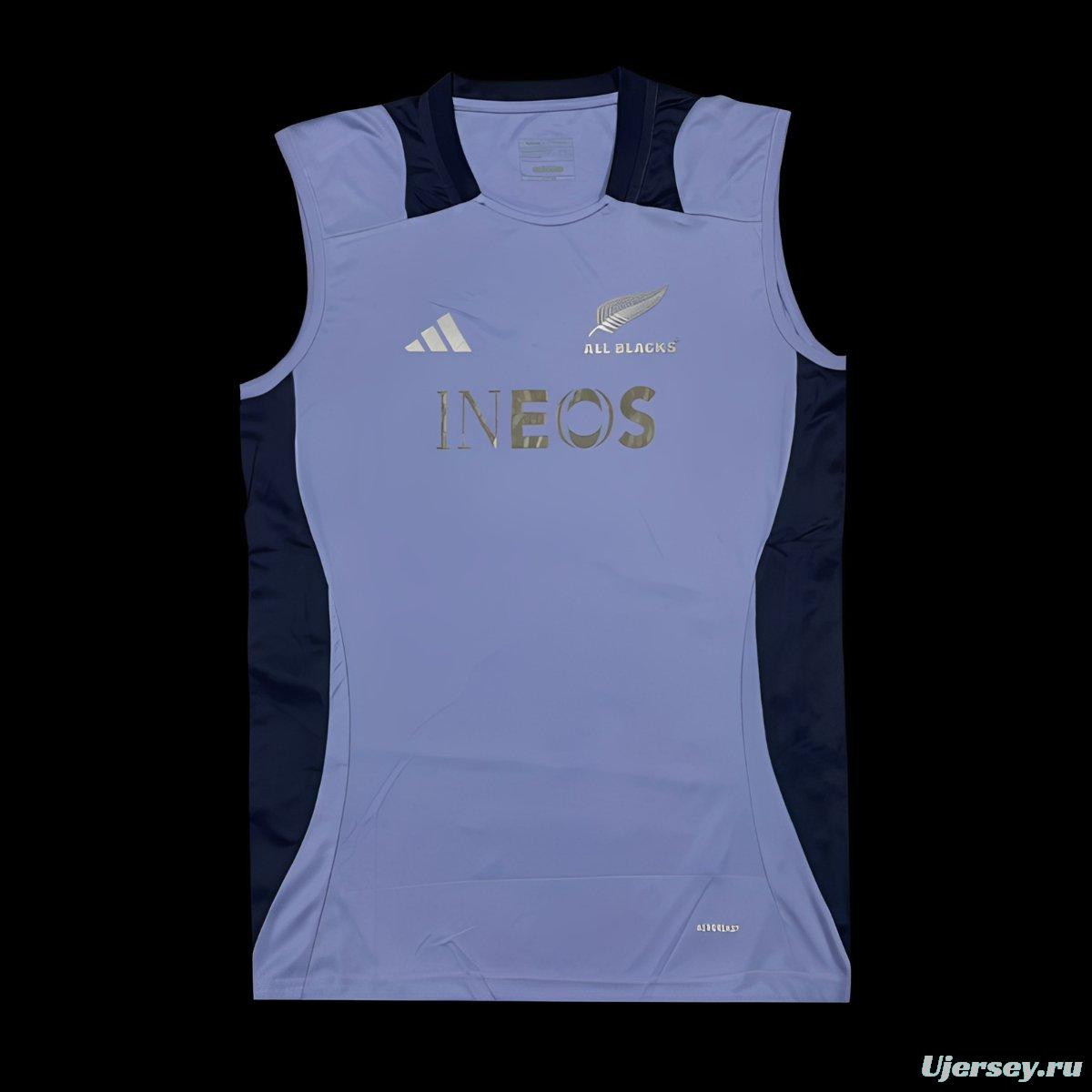 2024 New Zealand All Blacks Light Blue with Navy Side Panels Sleeveless Jersey