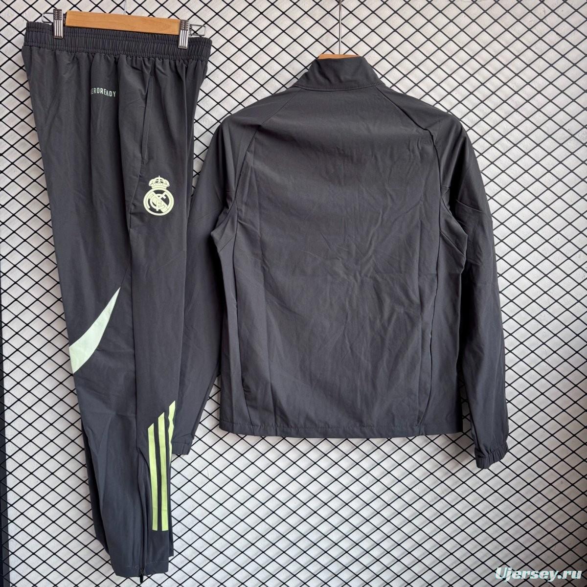 25/26 Real Madrid Black/Green Full Zipper Windbreaker + Long Pants
