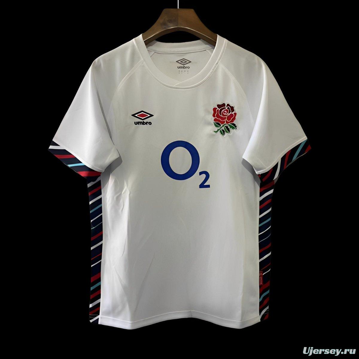2025 England White with Diagonal Stripe Pattern Home Jersey
