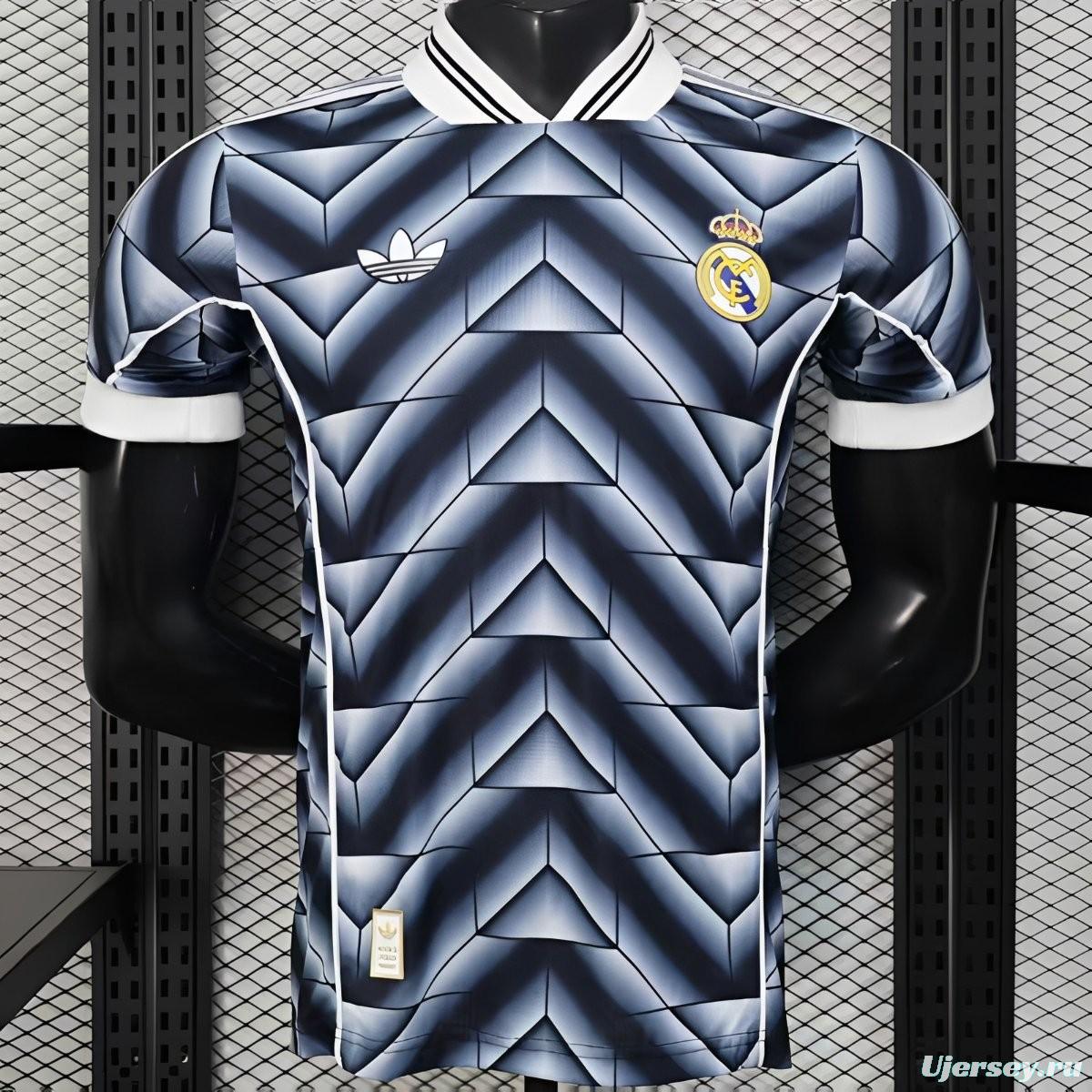 Player Version  1988/89 Real Madrid Third Navy Blue with 3D Geometric Chevron Pattern Jersey