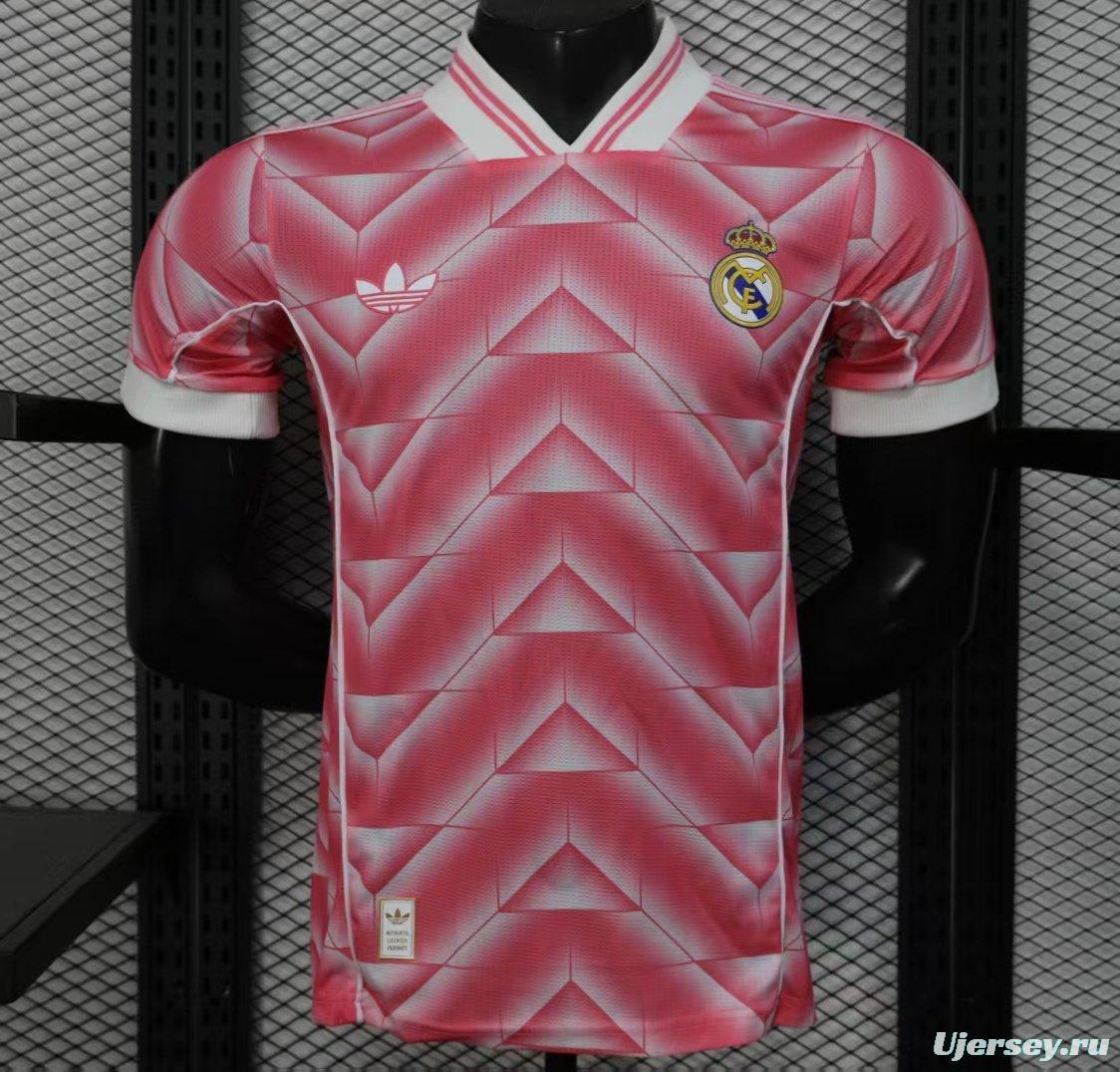 Player Version 1988/89 Real Madrid Third Pink with Geometric Chevron Pattern Jersey