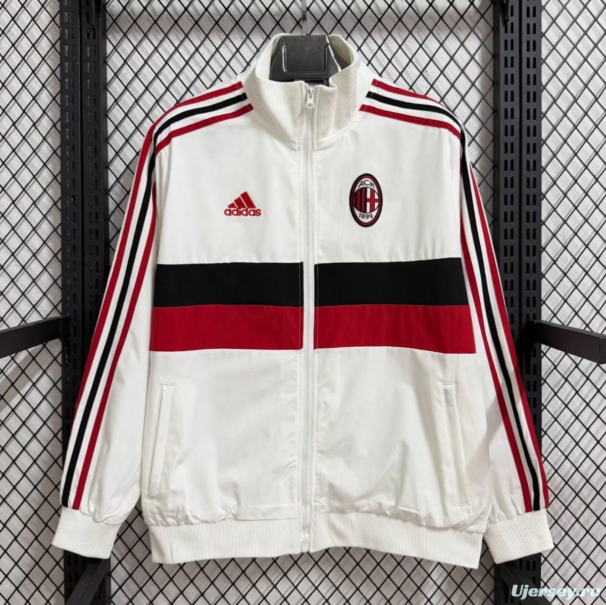 25/26 AC Milan White Red Black  Striped Full Zipper Windbreaker